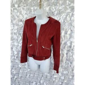 IRO Merlot RED LAMBSKIN Suede JACKET BIKER SIZE 36 US 2 RETAIL $1100.00